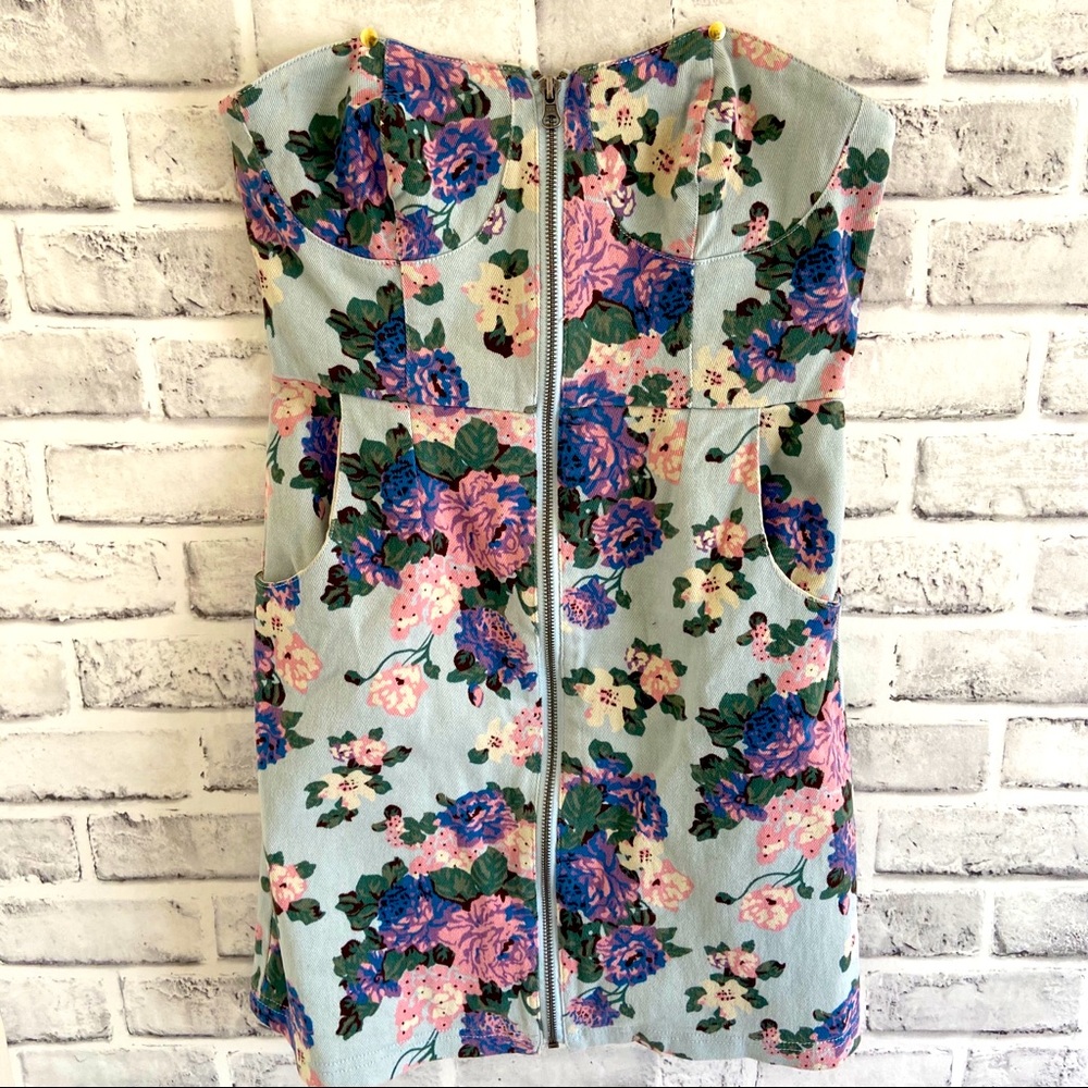 Pastel color printed flowers Jean women’s dress S